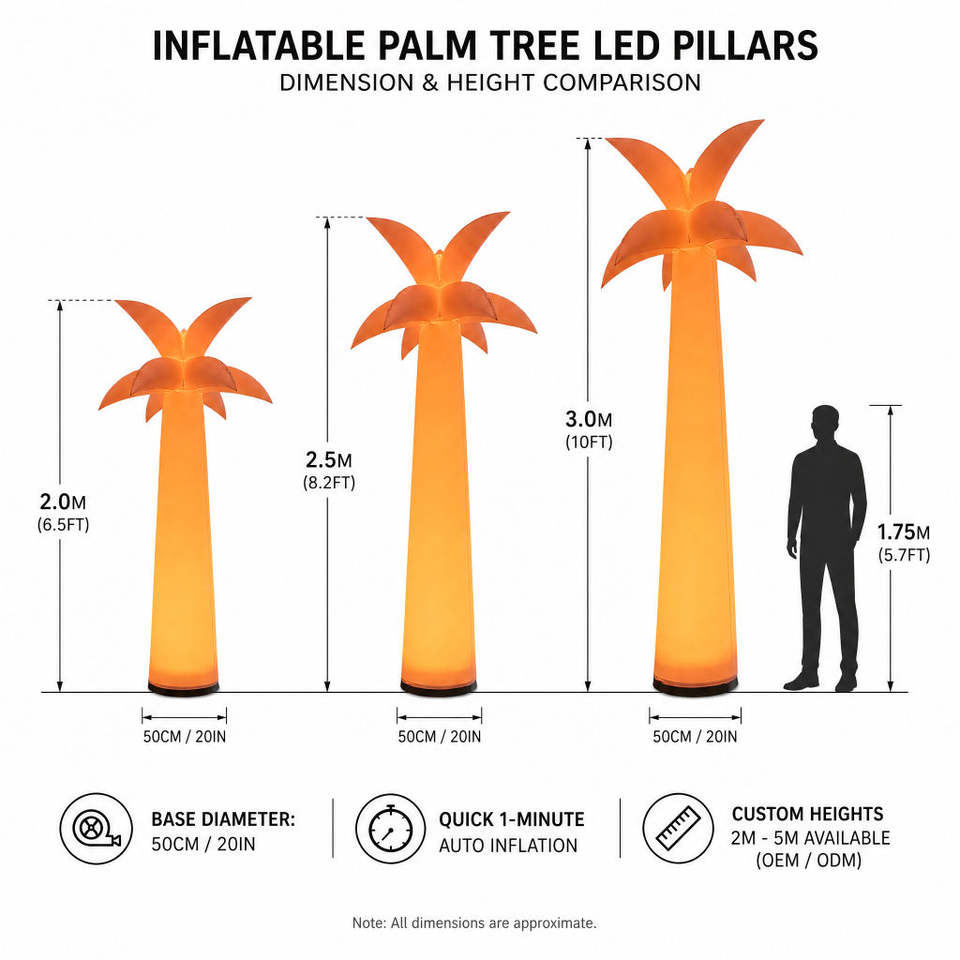 RGB Inflatable Palm Tree LED Pillar Light Polyester Advertising Display ...