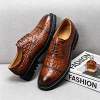 1 paire MOQ Chaussures habillées pour hommes en cuir Derby à semelle légère, entièrement embossées croco, plateforme épaisse, qualité supérieure