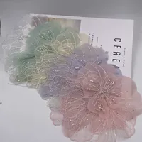 Nouvelle usine 3D à coudre Application coloré blanc tissu fleurs Organza Satin mousseline de soie décoration de Table nouvelle usine
