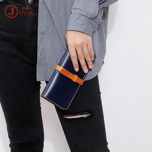 Joyir Cartera larga de cuero genuino para mujer, hecha a mano, con lazo, color azul sólido - Product Image 2