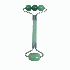 Premium Green Aventurine Jade Roller with Triple Round Beads Portable Face Roller <b>Massager</b> for Skin Tightening - Product Image 1