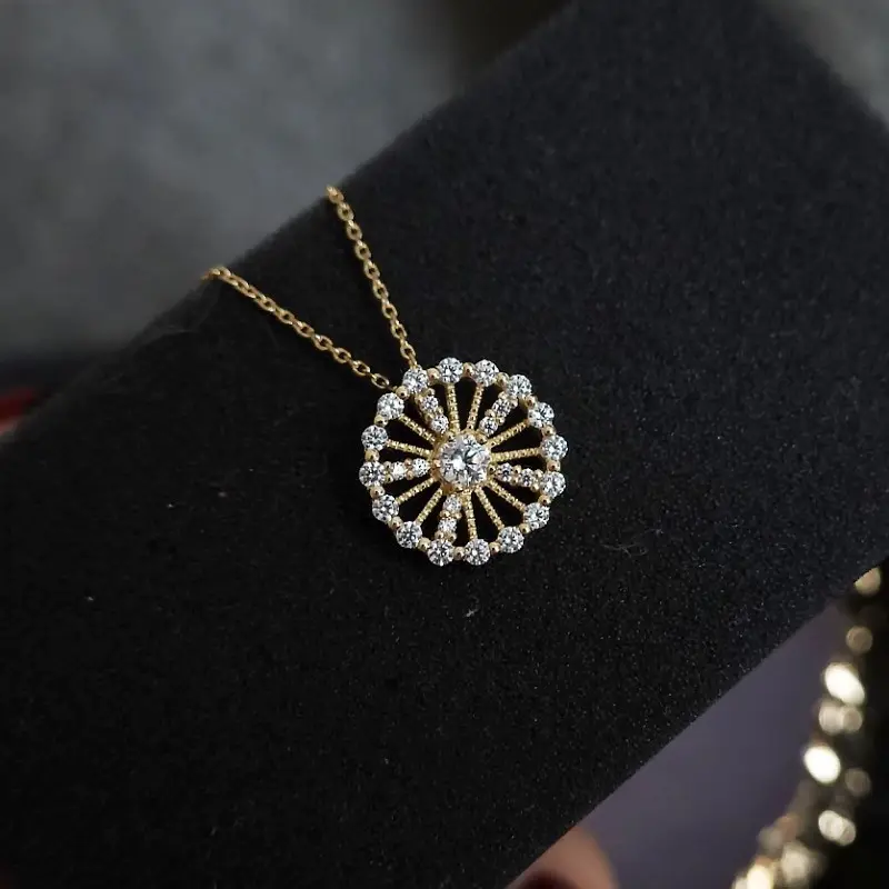 Women Valentine Gift 14k Gold Jewelry 925 Sterling Silver Full Diamond Medallion Pendant Necklace