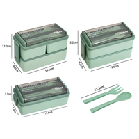 Boîte à lunch rectangulaire en plastique à double couche de style japonais, sans BPA, trois compartiments, compatible micro-ondes, hermétique, anti-fuite