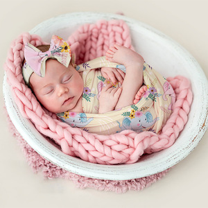 2PCS Newborn Photography Props <strong>Baby</strong> Blankets Printed Newborn Infant <strong>Baby</strong> Boys <strong>Girls</strong> Sleeping Swaddle <strong>Muslin</strong> Wrap with Headband - Product Image 3