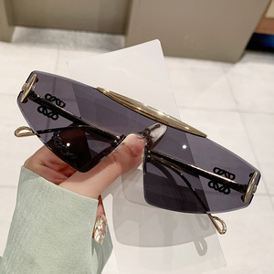 <b>Frameless</b> Cat Eye Sunglasses UV400 Metal <b>Frame</b> Women's Trendy Style For Outings Driving Parties - Product Image 1
