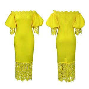 C8524 Nuovi Arrivi Autunnali Abito Elegante da Donna Africana Taglie Forti con Inserti in Pizzo e Scollo a Barca per Feste e Cerimonie - Product Image 3