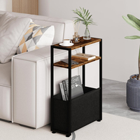 Étagère de rangement moderne à bord étroit sur pied - Trois niveaux en métal + MDF + panier en tissu pour petit espace Salon Chambre à coucher Rangement
