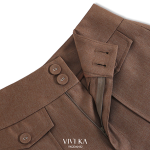 Pantalones de Mujer de Cintura Alta y Pierna Recta VIVI KA, Spandex/Poliéster, Antiarrugas, Pliegues Delanteros, Color Liso, Verano, ODM - Product Image 5