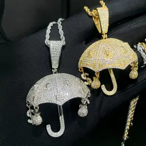 Money Bag Dollars Umbrella Shape Pendant Necklace Micro Pave 5A Cubic Zirconia CZ Bling Iced Out Men Boy Hip Hop Jewelry