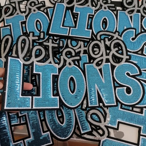 Patch di ricamo con lettere sportive personalizzate di grandi dimensioni andiamo con aquile di ferro su lascia <span class=keywords><strong>andare</strong></span> le toppe ricamate con paillettes per l'abbigliamento - Product Image 6