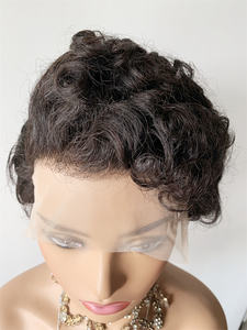 DX231 Popular peluca natural con rizos Pixie frontales pelucas con flecos Henan LACE Front Pixie cut rizado 100 pelucas humanas para mujeres negras - Product Image 5