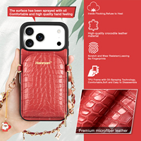Étui de téléphone personnalisé en cuir microfibre pour iPhone 17/18 Pro Max, porte-cartes premium anti-RFID et coque de téléphone avec chaîne métallique