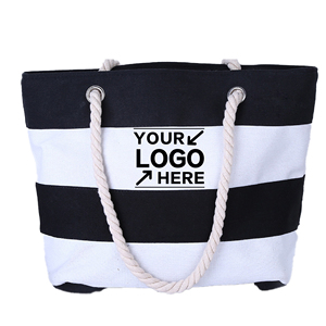 Custom Canvas Striped <b>Beach</b> <b>Bag</b> with Rope Handles <b>Large</b> Capacity Stylish and Durable Perfect for Summer Activities and Travel - Product Image 1