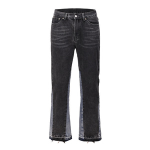 <span class=keywords><strong>Jeans</strong></span> Svasati Vintage Patchwork Streetwear Urbano da Uomo Pantaloni in Denim a Gamba Larga Stile Hip Hop a Blocchi di Colore Nero Vestibilità Aderente per Uomo - Product Image 2