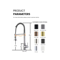 Robinet de cuisine en acier inoxydable noir mat avec douchette extractible à ressort, monocommande, pivotant à 360°, résistant à la rouille