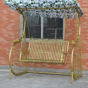 กลางแจ้งลานระเบียงผู้ใหญ่โลหะ Porch Wrought Iron Swing เก้าอี้กรอบชุด