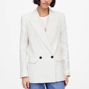 Ensemble de costume pour femme en lin uni élégant de style nouveau OEM/ODM, veste longue avec short, formel, pour le bureau, à rayures - Product Image 3