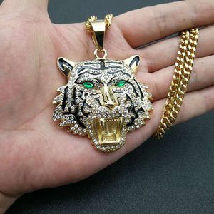 Collier pendentif tête de tigre Yunnique en acier inoxydable plaqué or avec sertissage pavé, bijoux hip-hop pour homme, cadeau - Product Image 5