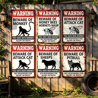 Letrero Metálico Vintage de Advertencia de Animales: Pitbull, Gato, Mono, Abeja, Oveja - Decoración para Valla Exterior, Granja, Patio Trasero, Garaje, Pared