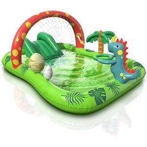 Centre de jeux aquatiques gonflable dinosaure pour enfants, aire de jeux aquatique de jardin avec toboggan, arroseur et jeu de lancer d'anneaux, jouet de piscine extérieure - Product Image 1