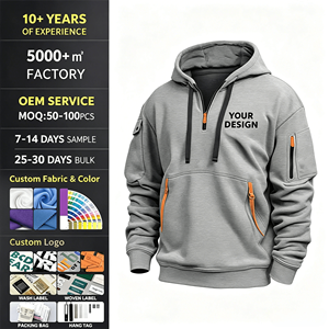 Felpa <span class=keywords><strong>con</strong></span> Cappuccio Personalizzata <span class=keywords><strong>con</strong></span> <span class=keywords><strong>Mezza</strong></span> <span class=keywords><strong>Zip</strong></span>, Multi Tasche, Tattica, <span class=keywords><strong>con</strong></span> Logo OEM Stampato, Pesante, Taglie Forti, da <span class=keywords><strong>Uomo</strong></span> - Product Image 1