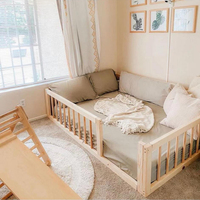 Cadre de lit double en bois massif naturel durable, lit au sol en bois Montessori pour enfants