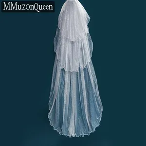 MmuzonQueen A13 Bling Bling Voile de valse de mariée à trois couches Peigne à cheveux blanc fait à la main Bride Girlfriend Wedding Short Shiny Veil