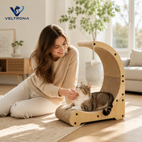 Griffoir pour chat en forme de lune, réglable, en carton, avec lit incurvé et boule suspendue, pour intérieur