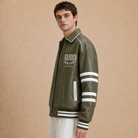 Veste Bomber Homme en Cuir PU, Style Letterman, Broderie Personnalisée, Coupe-Vent Hiver, Streetwear Lourd