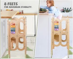 <span class=keywords><strong>Tour</strong></span> d'apprentissage Montessori en pin de qualité supérieure, marchepied pour enfants, aide de <span class=keywords><strong>cuisine</strong></span> réglable, <span class=keywords><strong>tour</strong></span> d'apprentissage pliable pour tout-petits avec tableau noir - Product Image 5