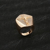 Bague Croix Homme Personnalisable en Laiton Plaqué Or 14K, Forme Hexagonale, Diamant, Tendance, Massif, Cadeau Religieux, Bagues de Doigt