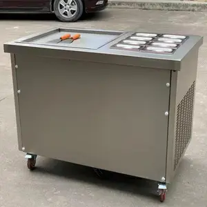 Máquina de sorvete frito durável 2 frigideiras, máquina de rolo de sorvete congelado para fritar iogurte