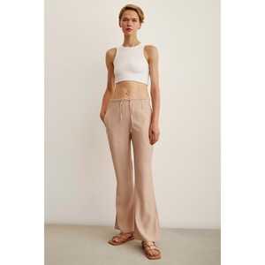 Pantalon large Luna rose poudré en crêpe, taille élastique, bordure passepoilée, taille haute, pour femme - Product Image 5