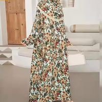Abaya musulmane grande taille respirante en rayonne pour femmes du Moyen-Orient 2025, avec hijab en dentelle et robe de prière africaine à motif floral