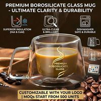 Mug en verre à double paroi isolé, service de fabrication de logo personnalisé, latte, cappuccino, lait, bureau, café, gobelet en borosilicate