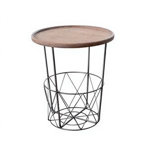 Metal Iron <b>Wire</b> Basket Coffee <b>Table</b> with Wooden Top Modern Design for Home Hotel Garden Use Luxury Furniture - Product Image 1