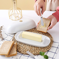 Vente en gros de beurrier ovale en porcelaine moderne de luxe avec fermeture magnétique pour le stockage du beurre - Couteau à beurre inclus - Écologique
