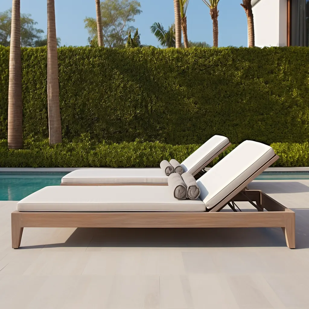 新しいデザインのビーチプール家具パティオ寝椅子チーク材屋外サンラウンジャーガーデンサンベッド
