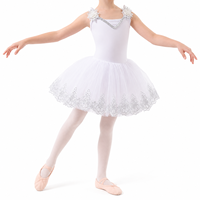 Robe tutu de ballet pour filles à bretelles spaghetti, en dentelle et tulle, avec strass, antibactérienne, sans couture, fusionnée, quatre couleurs pastel, étiquette personnalisée