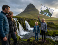 Drapeaux de poche personnalisés pour l'attraction touristique Kirkjufell : Drapeaux agités à la main 100 % polyester écologiques