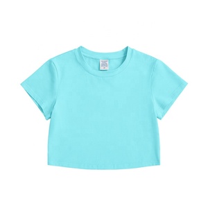 Grosir murah kaus <span class=keywords><strong>Crop</strong></span> top polos spandeks katun kaus t-shirt Slim Fit perempuan kosong - Product Image 2