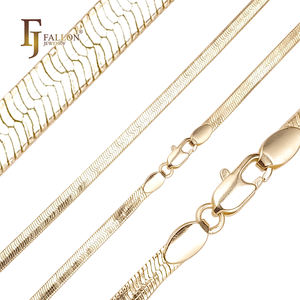 שרשרת שטוחה דמוית עצם דג, 4 מ\\\"מ, תכשיטי אופנה של FJ Fallon, מצופה בזהב 14 קראט על בסיס פליז - Product Image 3