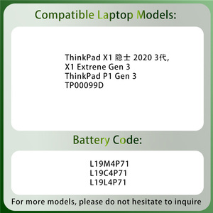 แบตเตอรี่แล็ปท็อปคุณภาพสูง L19L4P71 L19C4P71 L19M4P71สำหรับ Lenovo ThinkPad <span class=keywords><strong>P1</strong></span> Gen 3 X1 Extreme 3rd TP00099D - Product Image 2