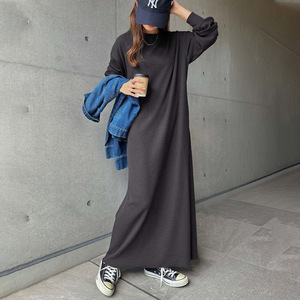 Felpa stampata autunno inverno giapponese abito semplice tinta unita di fascia alta lungo il ginocchio - Product Image 6