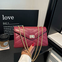 Sac à bandoulière matelassé de luxe pour femme, sac à main enveloppe à motif chevron avec fermoir doré en cuir PU