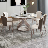 Table de salle à manger rectangulaire en ardoise rocheuse de forme ronde avec plateau en marbre de style luxueux, meubles de cuisine pour la maison