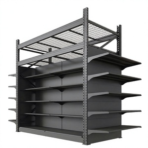 Scaffalature Gondola Nere Personalizzate per Supermercati, Espositori in Metallo per Negozi - Product Image 1
