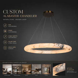Natural Alabaster Ring Chandelier Modern <b>Round</b> Pendant <b>Light</b> Luxury Stone <b>Ceiling</b> Lamp for Villa Hotel Dining Room OEM ODM - Product Image 6