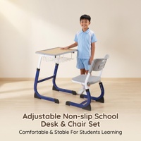 Ensemble de bureau et chaise réglables de qualité supérieure pour étudiants avec crochet pour sac et structure en acier robuste, mobilier scolaire pour l'étude en classe