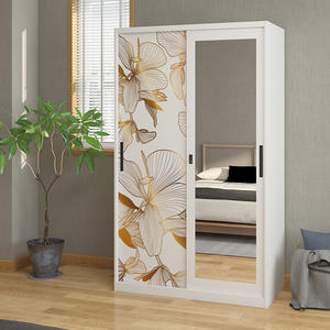 Customized Printing Steel Almirah Wardrobe 2 Swing Door <b>Metal</b> Lockable <b>Locker</b> Armoire with Mirror Iron Knock-down Closet for Gym - Product Image 3